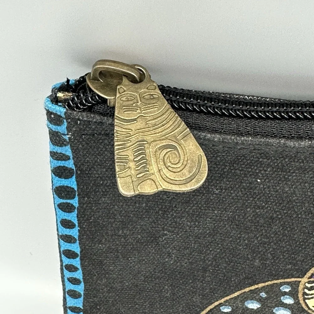 Laurel Burch Cats Zipper Pouch Cosmetic Bag‎ Black Blue Spotted 9